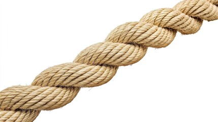 Close-Up View of Twisted Natural Fiber Rope Isolated on White Background
