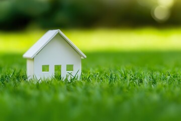 Small white house model on green grass during sunny day