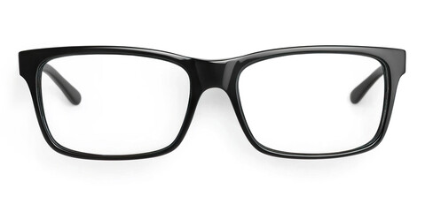 Fototapeta premium Black Frame Eyeglasses with Clear Lenses on White Background