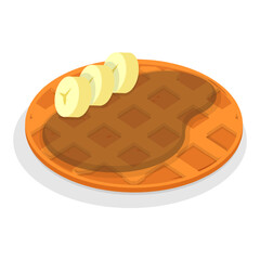 3D Isometric Flat Vector Illustration of Homemade Pastry, Assorted Belgian Waffles with Fresh Berries, Cream, and Icecream. Item 12