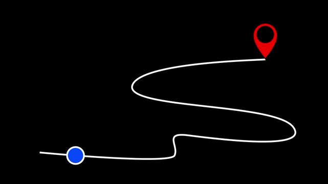 Position indicator animation tracing the track to a specific address on the map, symbolizing a journey or navigation route