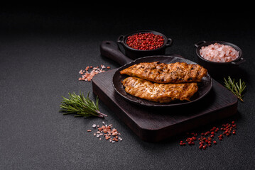 Delicious fresh grilled chicken fillet with spices and herbs