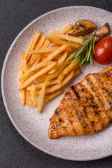 Delicious fresh grilled chicken fillet with spices and herbs