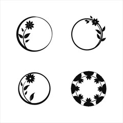  Abstract Circle Frame Flower Icons Silhouette Vector Art
