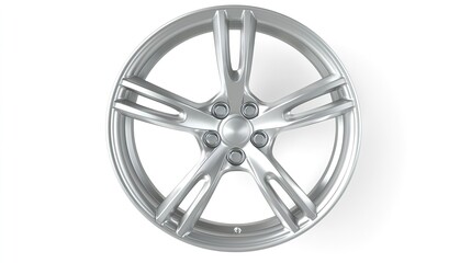 Obraz premium Silver Alloy Car Wheel with Five Spokes and Glossy Finish