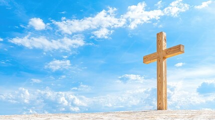 Wooden cross against blue sky, faith, hope, peace, spirituality