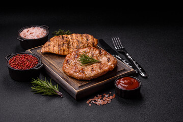 Delicious fresh grilled turkey fillet with spices and herbs