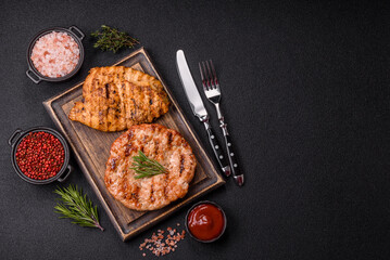 Delicious fresh grilled turkey fillet with spices and herbs