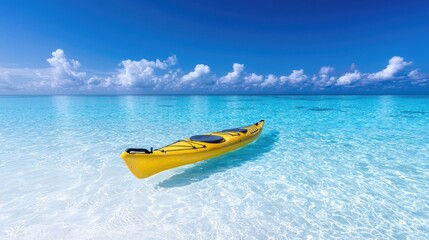 Tropical kayak on calm turquoise ocean, sunny day,  vacation paradise, travel brochure