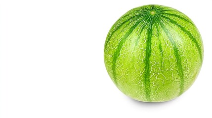 Fresh Watermelon with Striped Skin on White Background