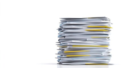 Stack of Documents and Papers on a Minimalist White Background