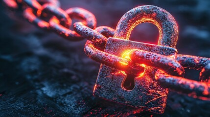 Breaking free a glowing padlock shattering red ransomware chains digital security virtual environment close-up view