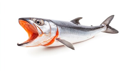 Obraz premium Fresh Silver Fish with Open Mouth on White Background for Culinary Use