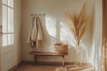 Minimalistic room with natural light and beige decor