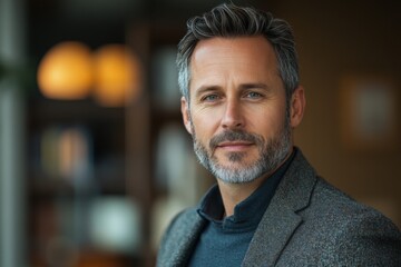 Obraz premium Portrait of a confident man with gray hair and a stylish suit
