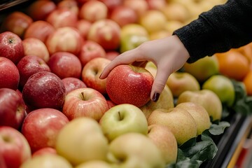 Picking Freshness: A Close-Up of Hand Grabbing a Ripe Apple.