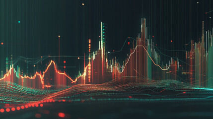 Obraz premium Abstract black background with Colorful charts and graphs with statistics to innovative analyze business potential and forecast future development of companies growth.