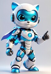 Adorable 3D robot, android Superhero in Action Pose - Ultra Detailed Render