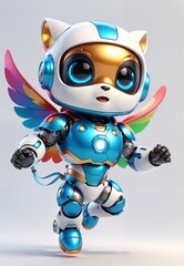 Adorable 3D robot, android Superhero in Action Pose - Ultra Detailed Render