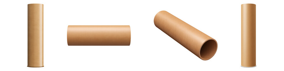 Blank cardboard tube isolated on transparent background, PNG, Set of