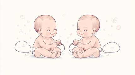 Beautiful Newborn Twins with Umbilical Cord in Wide Angle Shot