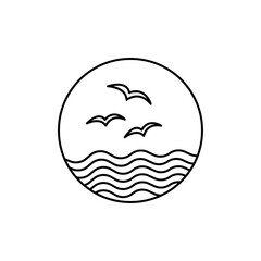 Sea with seagull icon Vector logo set flat