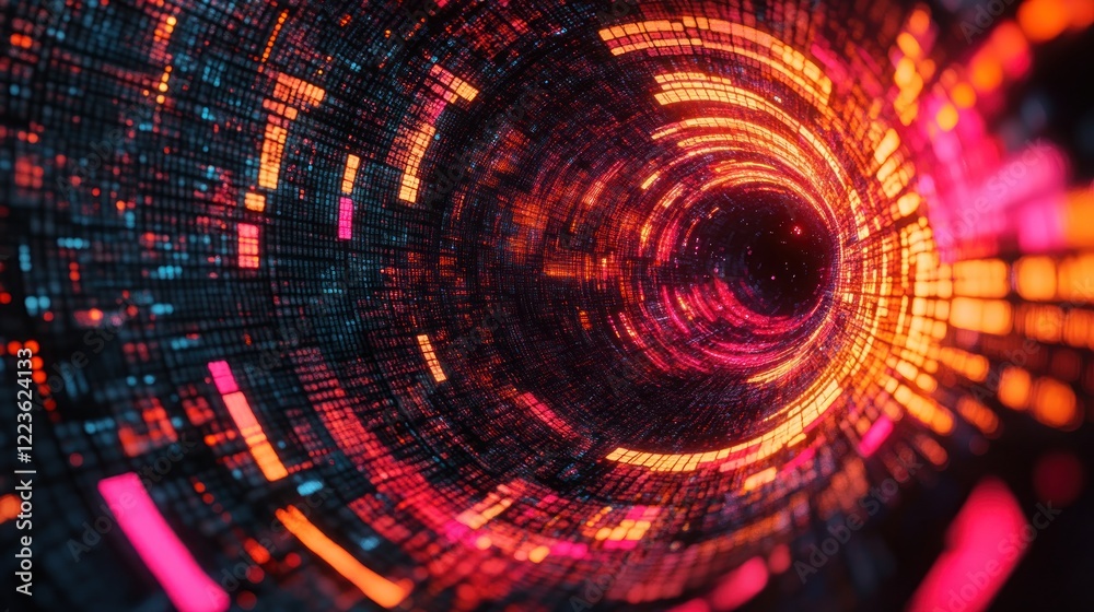 Poster vibrant patterns and colors form a dynamic, abstract tunnel, creating a captivating visual experienc
