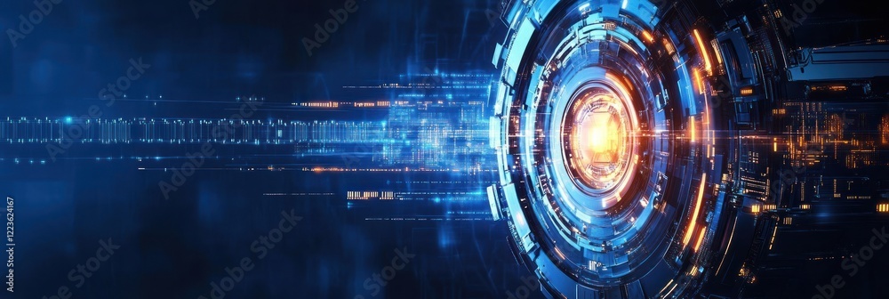 Fototapete Glowing circular patterns in a vibrant blue backdrop create a dynamic and futuristic atmosphere