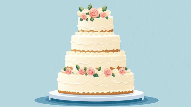 Elegant Wedding Cake Pastry Flat Vector Illustration