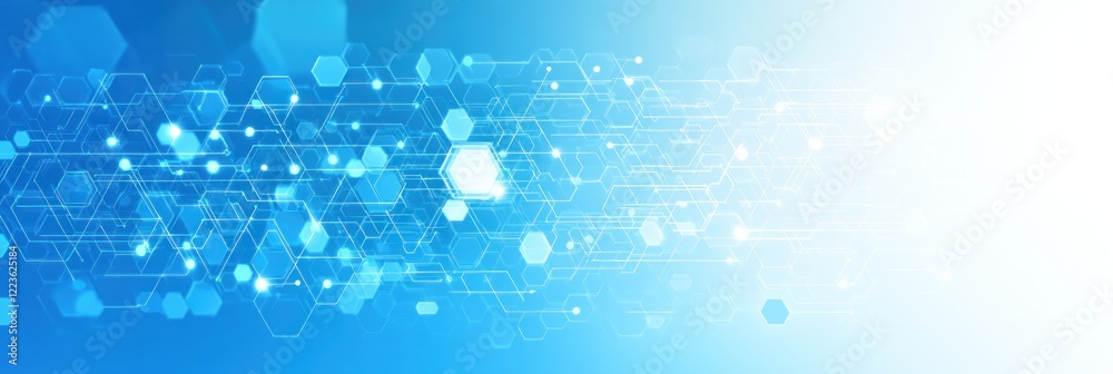 Poster colorful hexagonal shapes create a visually engaging representation of technology and connectivity
