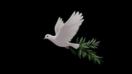 Elegant White Dove Peacefully Flying Green Olive Branch Symbol Harmony Hope Freedom Serenity Wings Spread Feathered Beauty