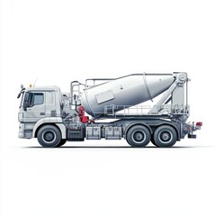 Industrial concrete mixer truck photo realistic blank mockup with copy space and logotype space for construction site isolated on white. Heavy-duty Construction Vehicle Cement Mixer Truck.