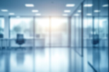 Blurred Background Of A Modern Office Interior With Glass Walls And Tables For Meetings Or Presentations Sunlight Streaming Through Windows White Color Theme With Ample Copy Space Generative Ai