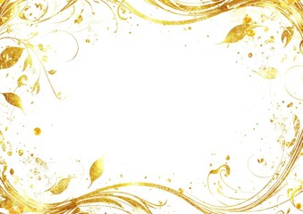 Gold floral frame, swirling design, white background, invitation