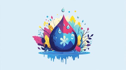 World Water Day Drop Flat Vector Illustration - Environmental Conservation Concept