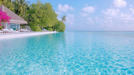 Obraz premium Tropical Island Resort Infinity Pool, Ocean View, Relaxation