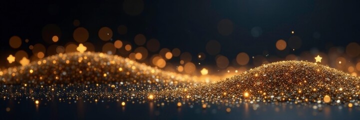Shimmering gold glitter against a dark background, glittery, sophistication, stars