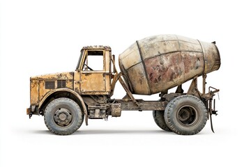 Industrial concrete mixer truck photo realistic blank mockup with copy space and logotype space for construction site isolated on white. Heavy-duty Construction Vehicle Cement Mixer Truck.