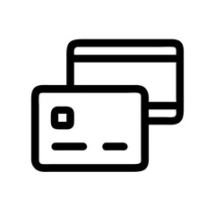 Obraz premium Credit card icon, two cards, black outline. Payment, finance, transaction. Use for e-commerce sites, financial apps, UI/UX.