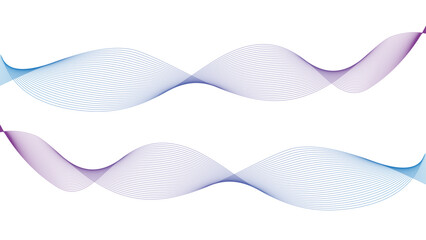 Vector curvy abstract line art wavy flowing dynamic blue purple white background in concept music or sound, wave, wind, information flow	
