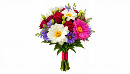 Fototapeta premium Vibrant bouquet of mixed flowers tied with satin ribbon, celebration of beauty