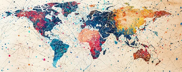 World map connected by social networks, symbolizing globalization and interconnected business
