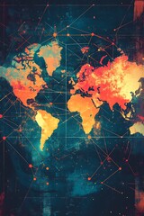 Fototapeta premium Worldwide network connection, digital art illustration representing global connectivity and AI technology