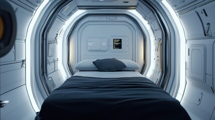 Futuristic living module for astronauts in deep space interior design high-tech environment modern viewpoint