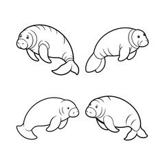 Set of manatee sea animal vector illustration