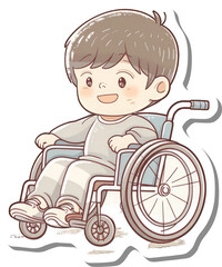 Happy Boy Sitting In Wheelchair Smiling Cheerfully