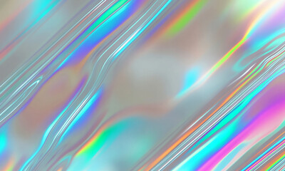 Obraz premium Holographic surface exhibits a flowing iridescent gradient with dynamic light reflections