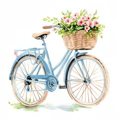 Blue bicycle with a basket full of flowers