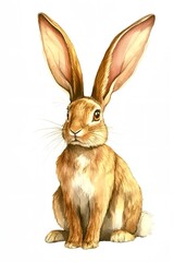 Obraz premium Rabbit with large ears is sitting on a white background