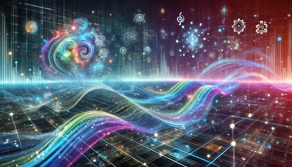 Digital holographic data waves streaming through AI powered augmented reality interface